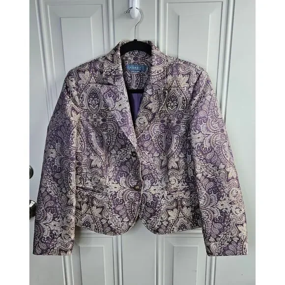 Koret Gorgeous Purple Tan Tapestry Brocade Blazer Fully Lined Size 10 P Chic - Picture 1 of 13